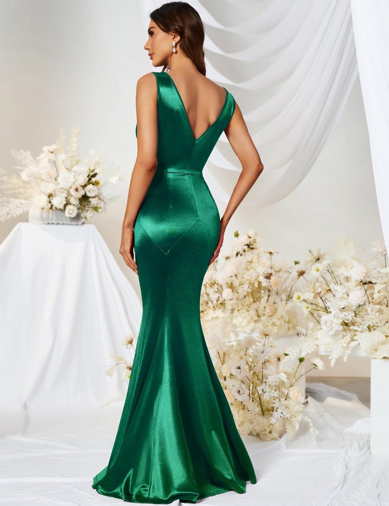 MUXXN Women's 30s Elegant Sleeveless Crew Neck Formal Mermaid Evening Party Cocktail Long Dress Green L - Image 4